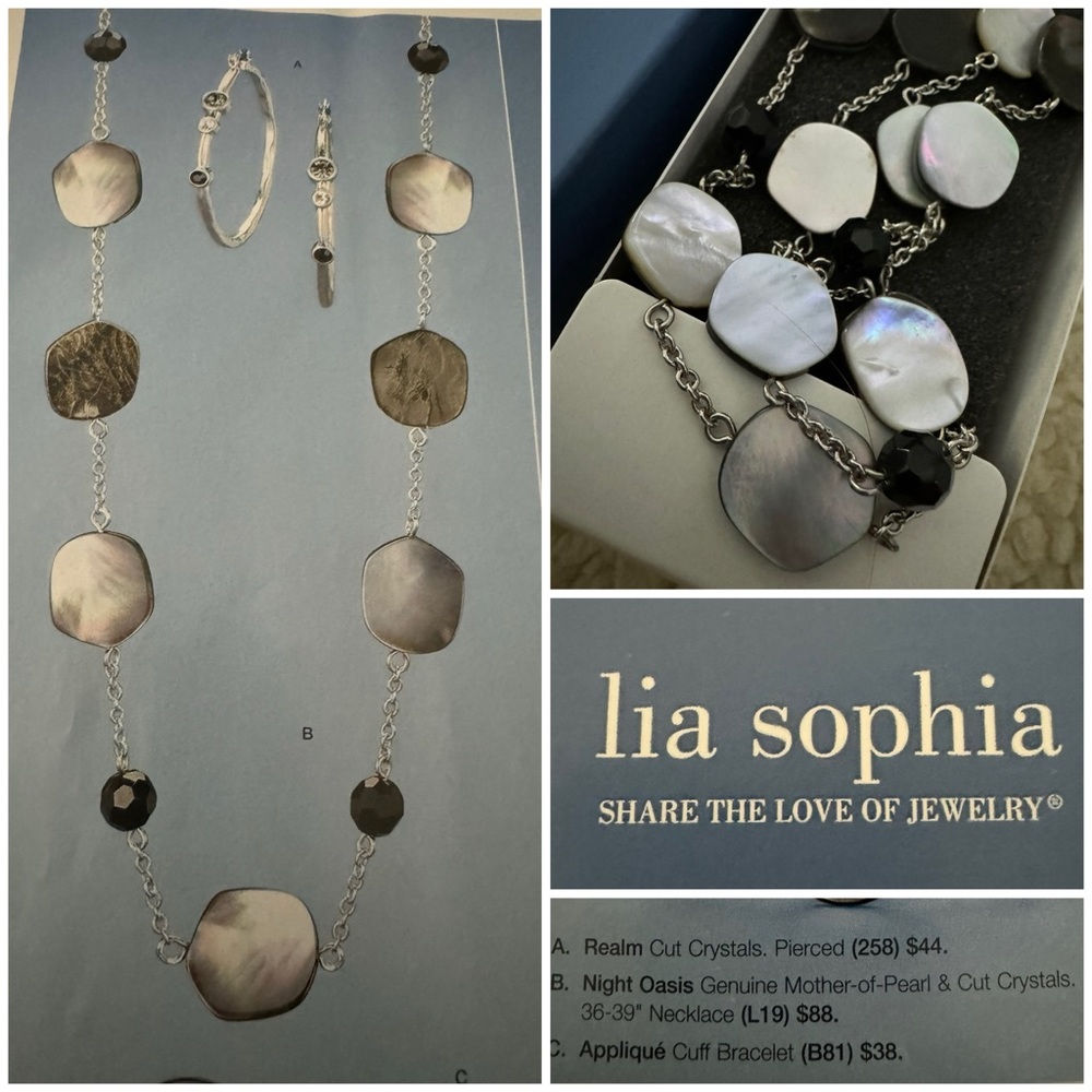 lia sophia night oasis genuine mother of pearl & cut crystals necklace